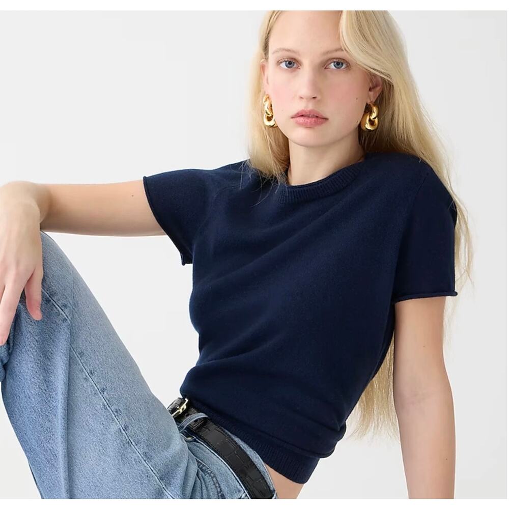 J.Crew 100% Cashmere Short Sleeve Crewneck Tee | Size M | Navy
